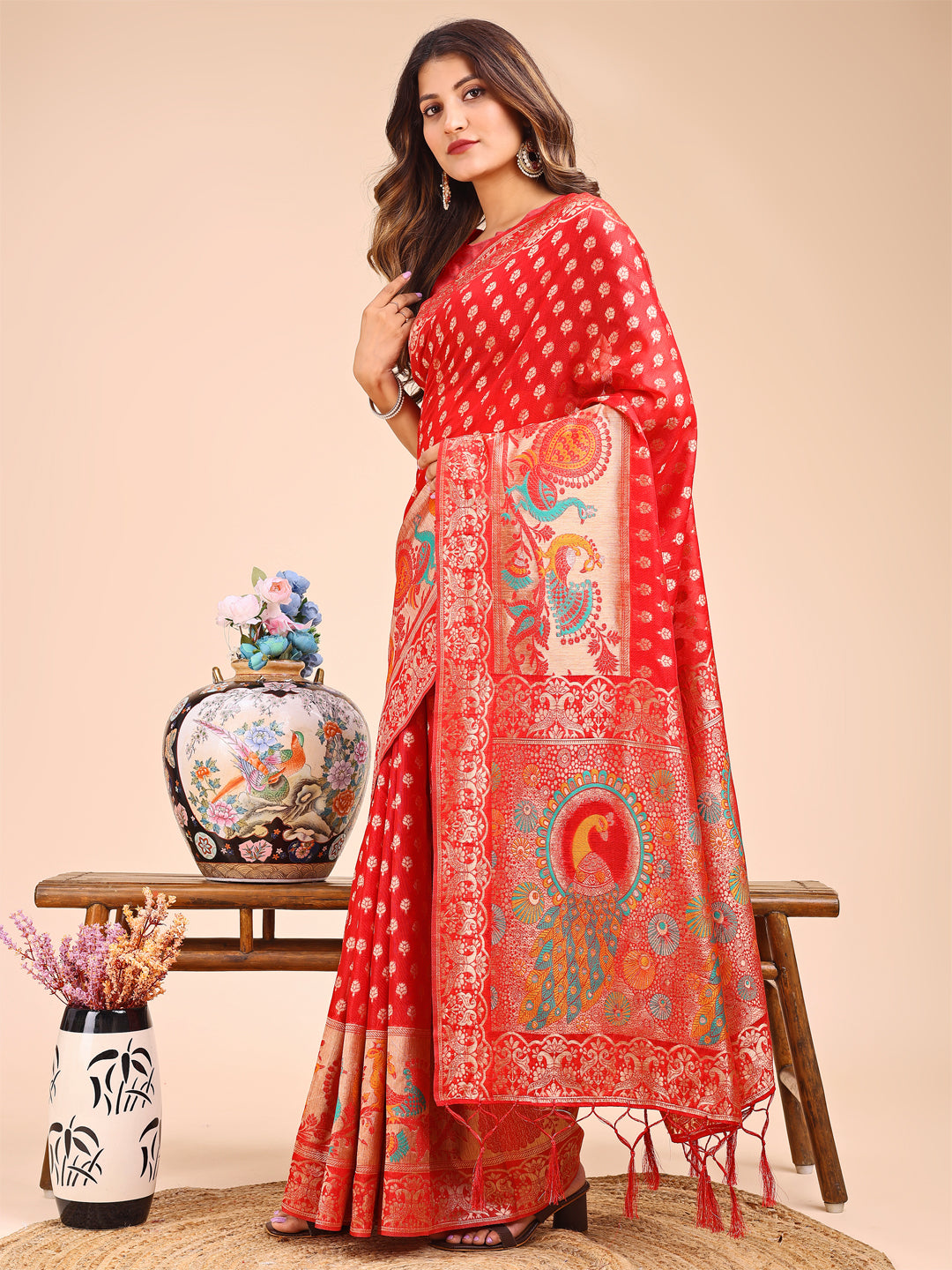 Special Saagar Sugandh Saree | Red Color| Ready To Wear SKU-ASZRE1001