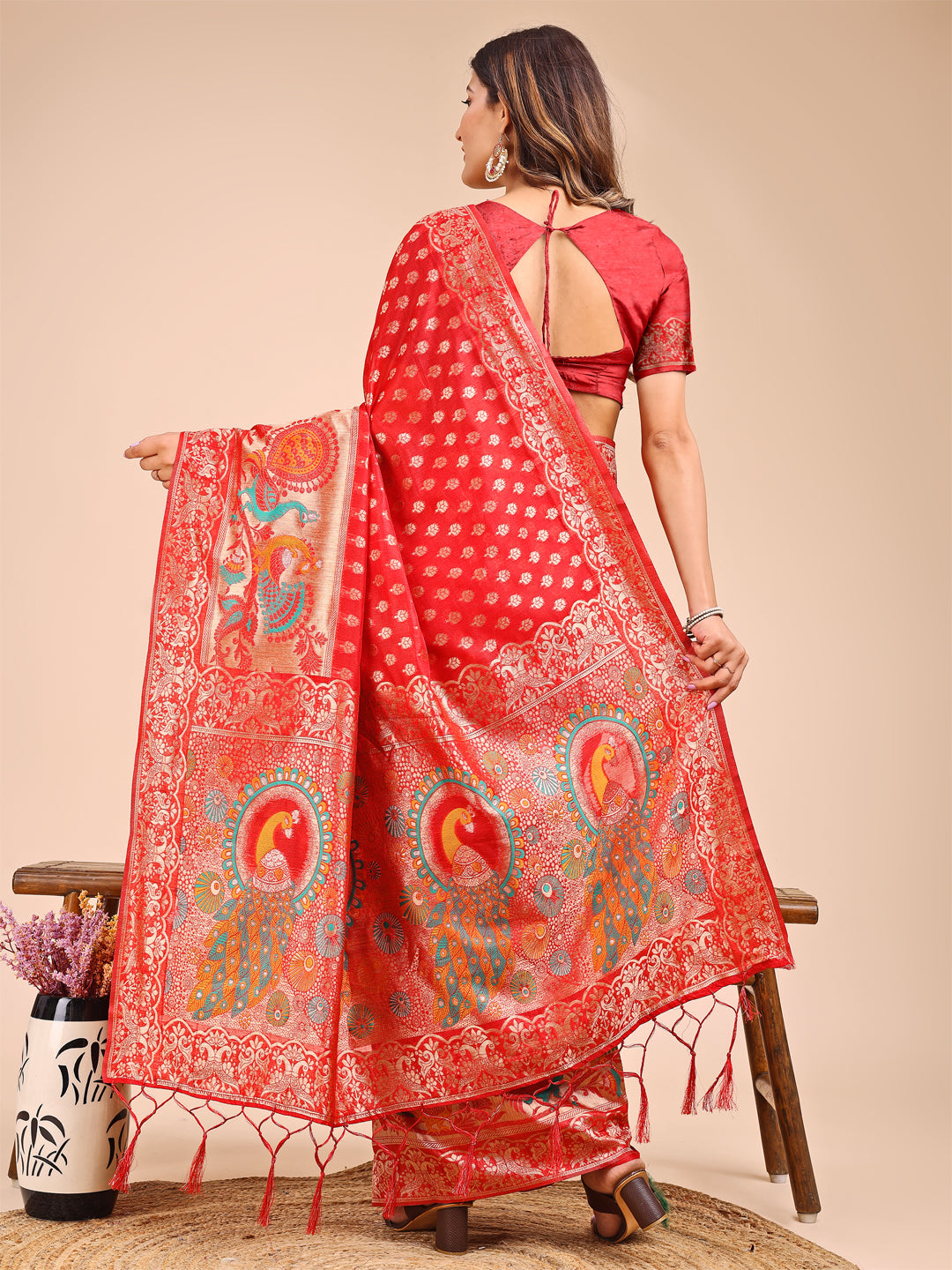 Special Saagar Sugandh Saree | Red Color| Ready To Wear SKU-ASZRE1001