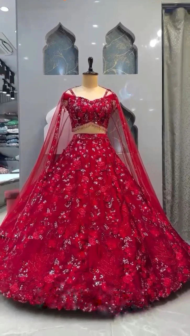 Red Soft Net Sequence Work Lehenga Choli | Ready To Wear