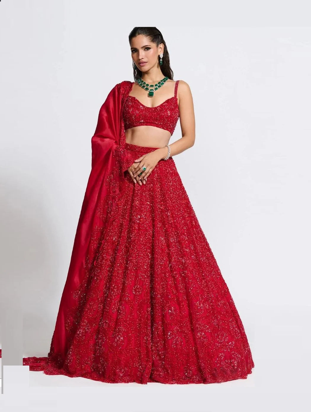 Red Colour Vichitra Silk Embroidery Sequence Design Work Lehenga Choli | Ready To Wear