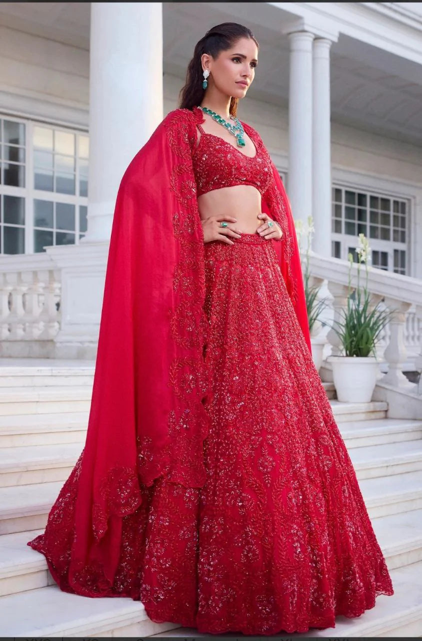 Red Colour Vichitra Silk Embroidery Sequence Design Work Lehenga Choli | Ready To Wear