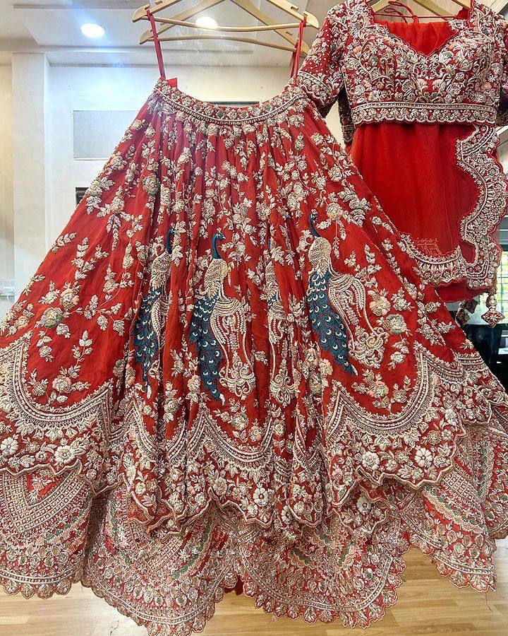 Red Georgette Heavy Work Lehenga Choli For Bridal Wear | Ready To Wear