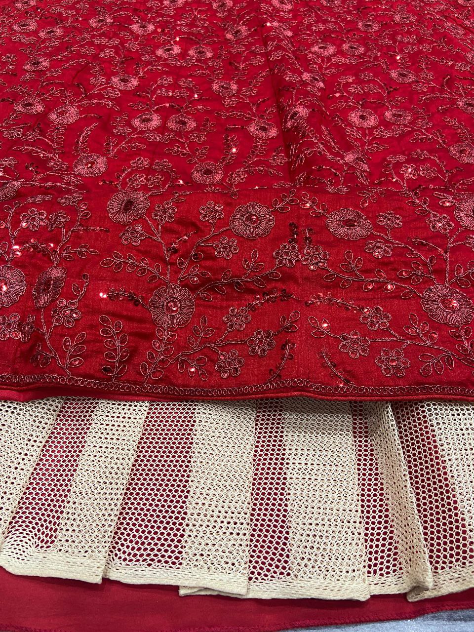 Red Colour Vichitra Silk Embroidered Sequence Design Work Lehenga Choli | Ready To Wear