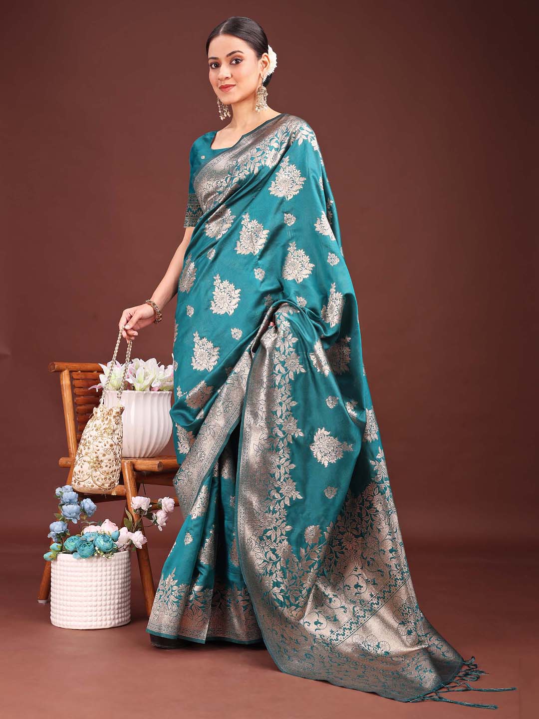 Beautiful Shahi Saaj Saree | Sea Green Color| Ready To Wear SKU-ASSIL1006