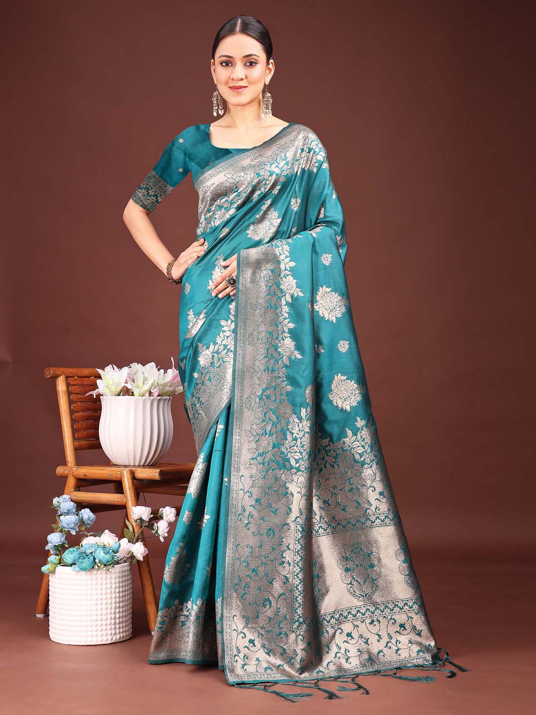 Beautiful Shahi Saaj Saree | Sea Green Color| Ready To Wear SKU-ASSIL1006