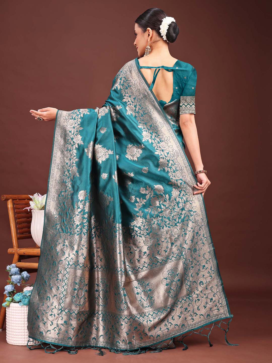 Beautiful Shahi Saaj Saree | Sea Green Color| Ready To Wear SKU-ASSIL1006