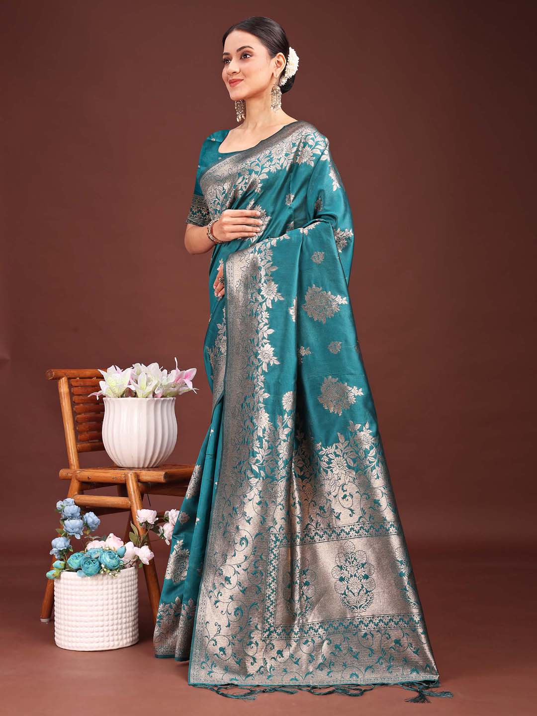 Beautiful Shahi Saaj Saree | Sea Green Color| Ready To Wear SKU-ASSIL1006