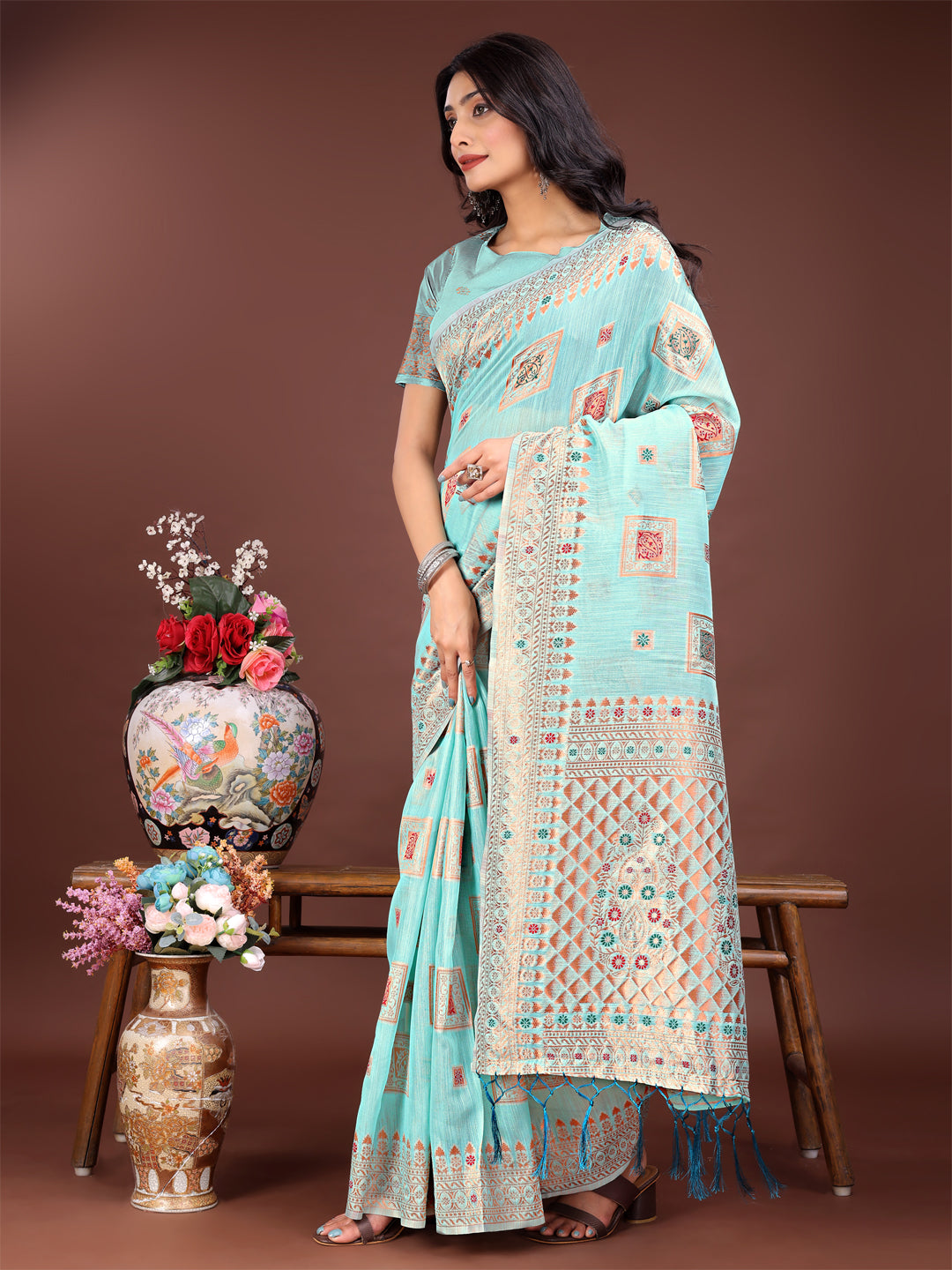 Anokhi Aanchal Saree | Sea Green Color | Ready To Wear SKU-ASNAZ2002