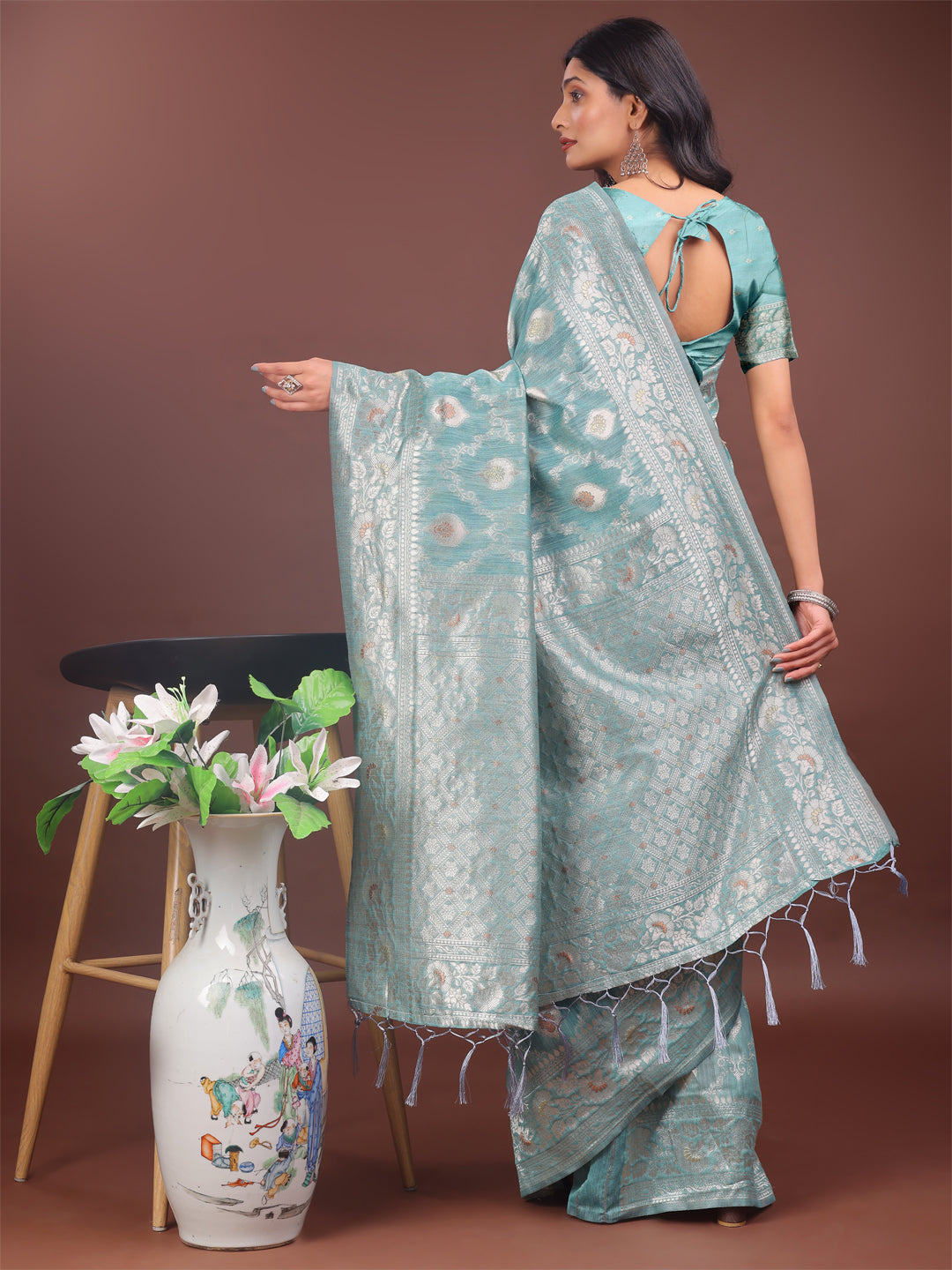 Baag-e-Bahar Linen Cotton Drapes Sarees Collection | Ready To Wear SKU- ASZAR1001 to 06