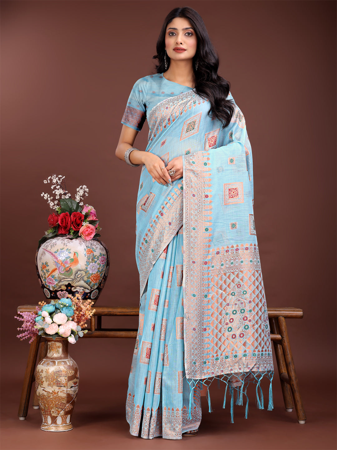 Special Zeenat Zariya Saree | Sky Blue Color | Ready To Wear SKU-ASNAZ2001