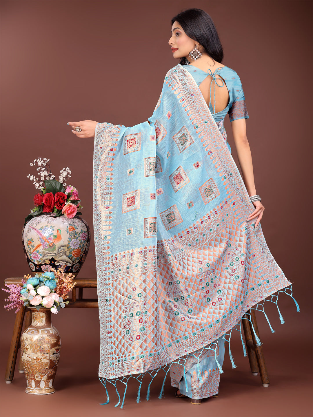 Special Zeenat Zariya Saree | Sky Blue Color | Ready To Wear SKU-ASNAZ2001