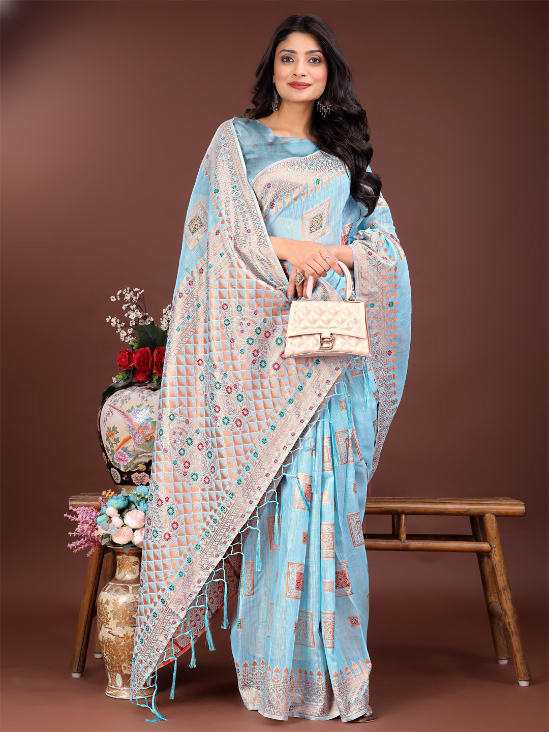 Special Zeenat Zariya Saree | Sky Blue Color | Ready To Wear SKU-ASNAZ2001