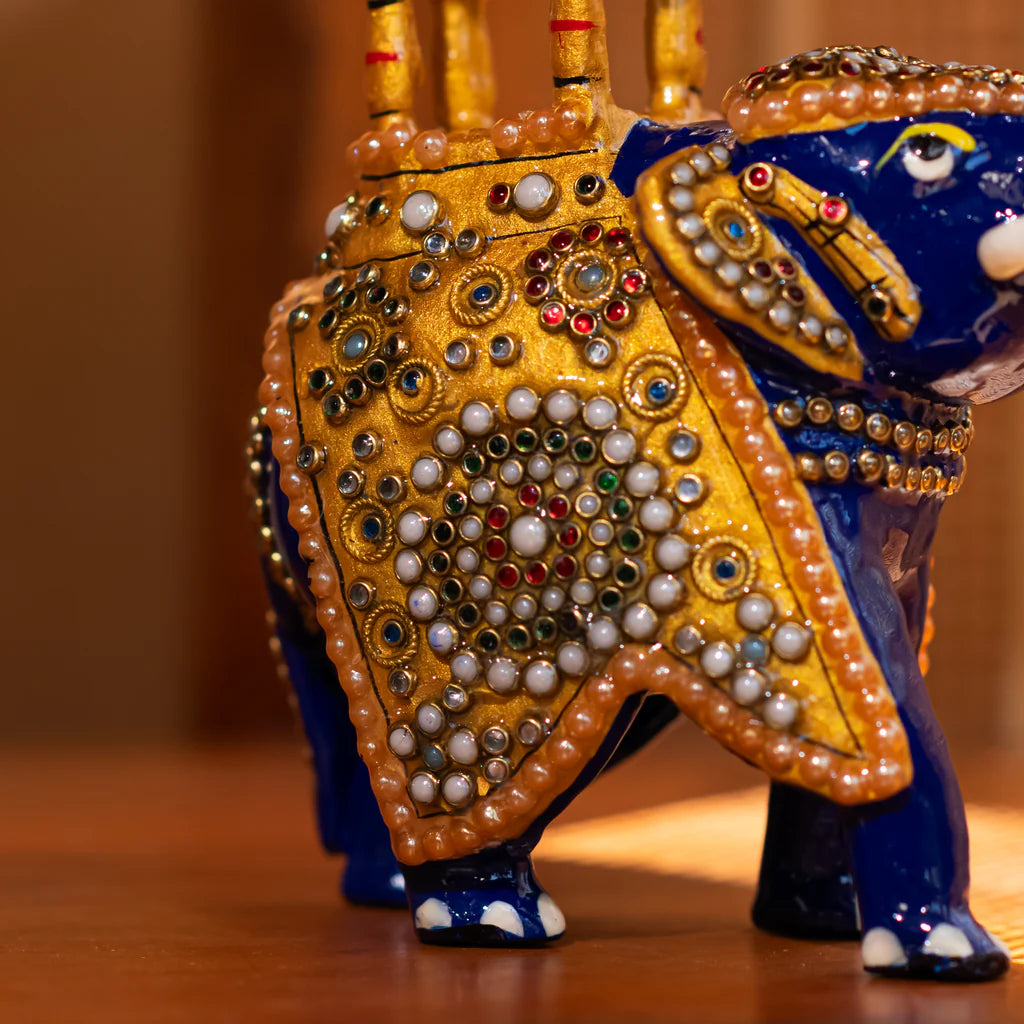 Traditional Ambabari Elephant Statue with Meenakari & Stone Work