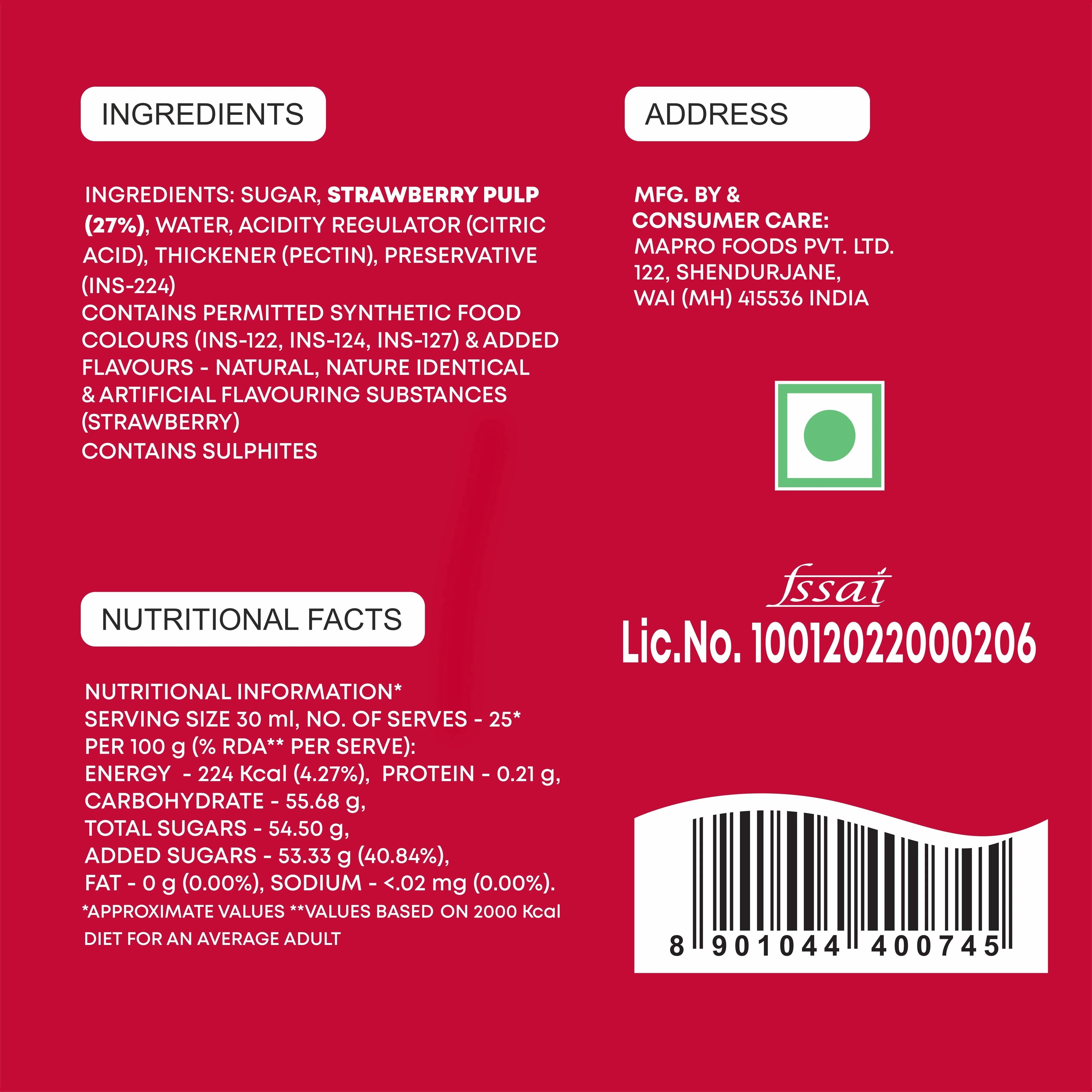 Mapro Strawberry Fruit Crush - 750 ml