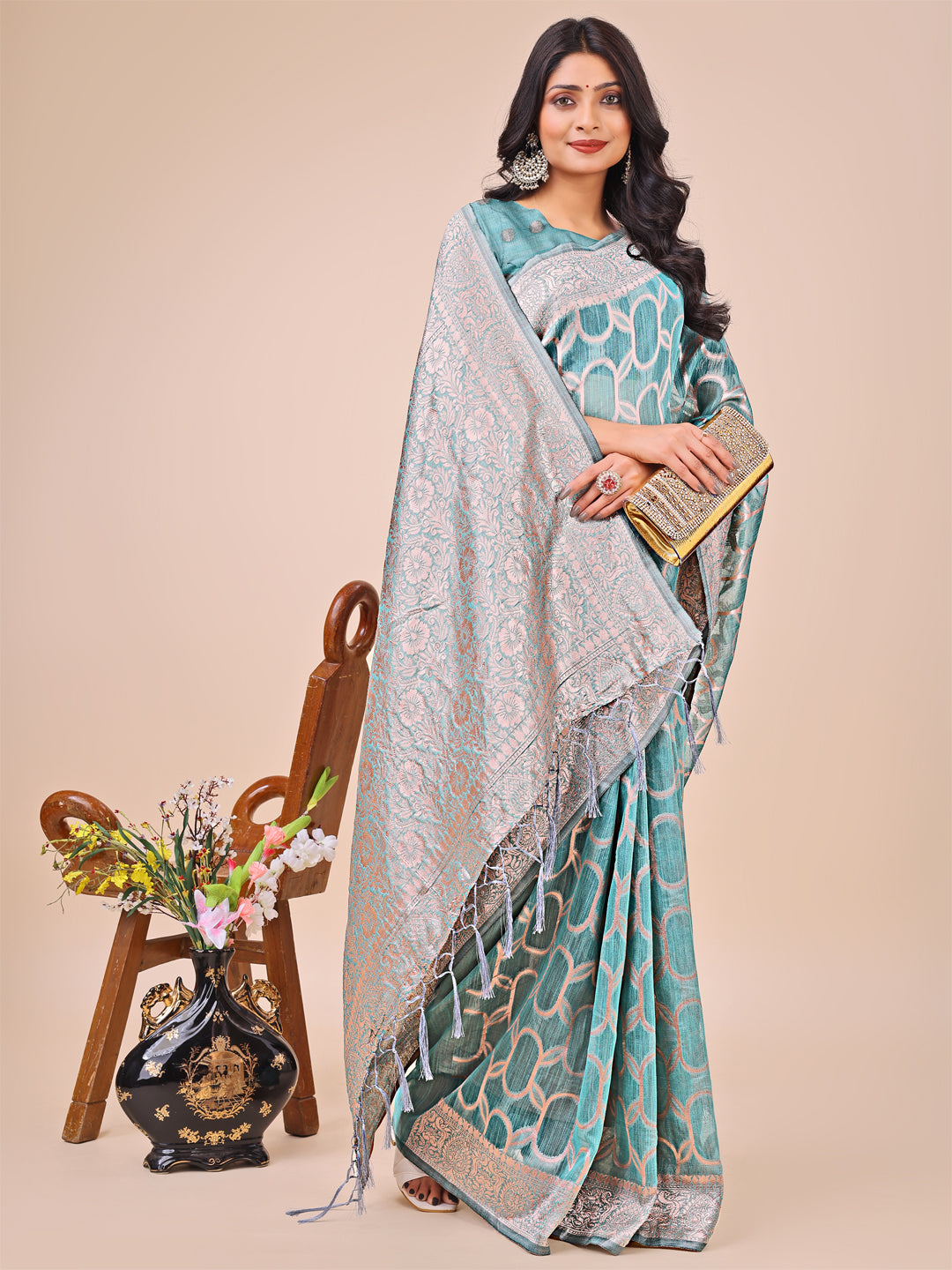 Saaz-e-Sukoon Linen Cotton Series Sarees Collection | Ready To Wear SKU - ASSUR1001 to 06