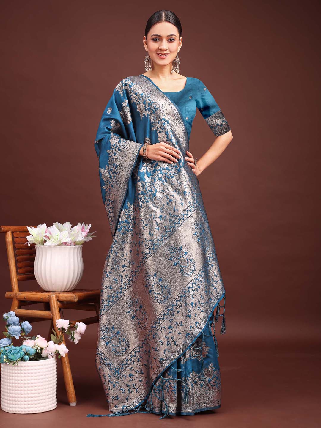 Banarasi Baag Saree |Teal Blue Color| Ready To Wear SKU- ASSIL1003