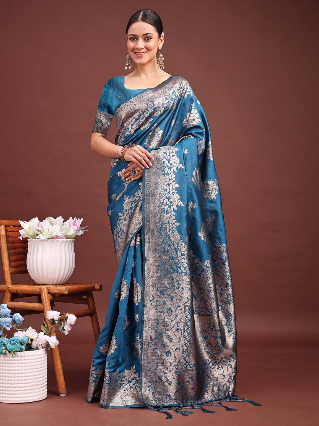 Banarasi Baag Saree |Teal Blue Color| Ready To Wear SKU- ASSIL1003