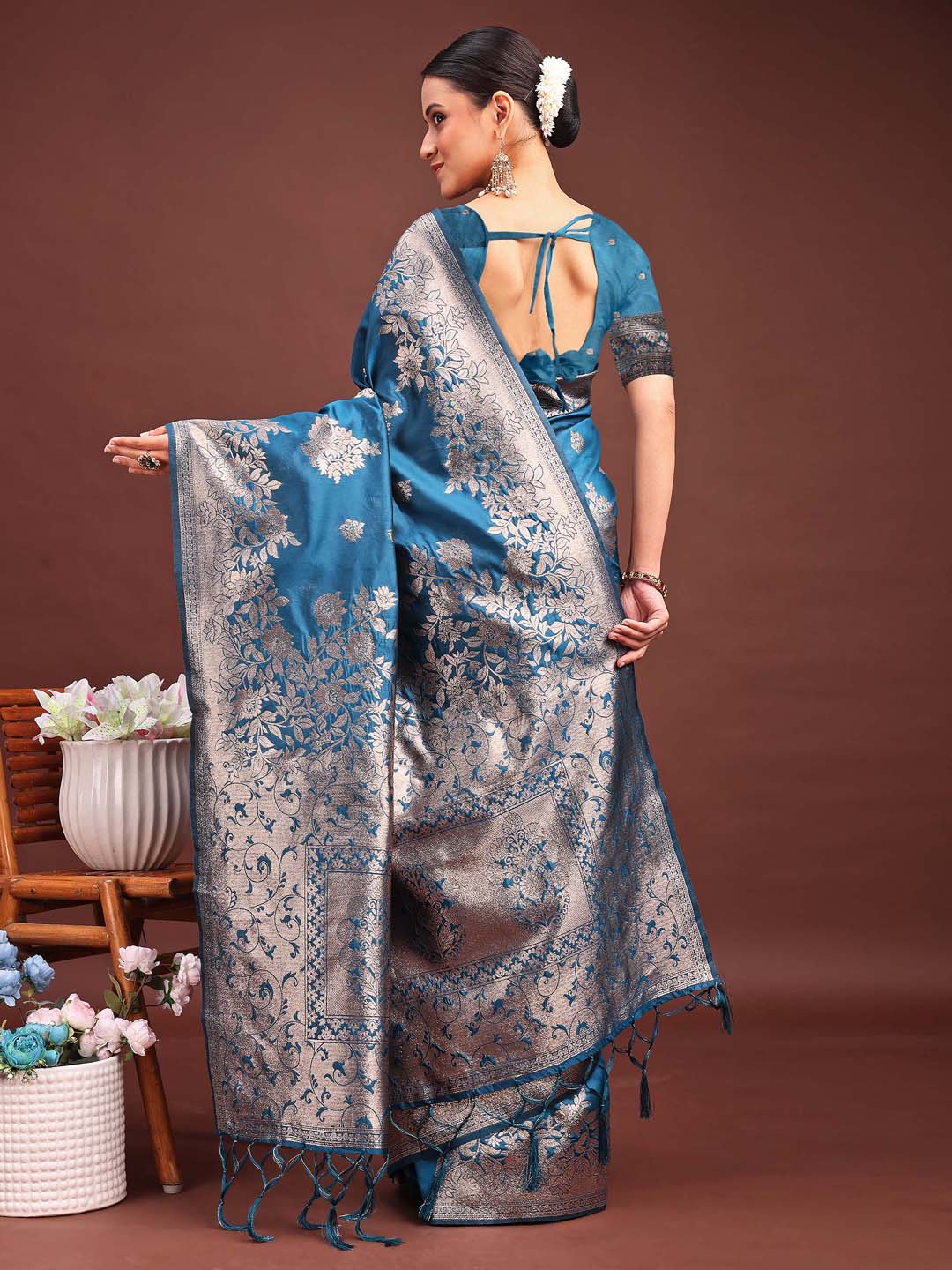 Banarasi Baag Saree |Teal Blue Color| Ready To Wear SKU- ASSIL1003