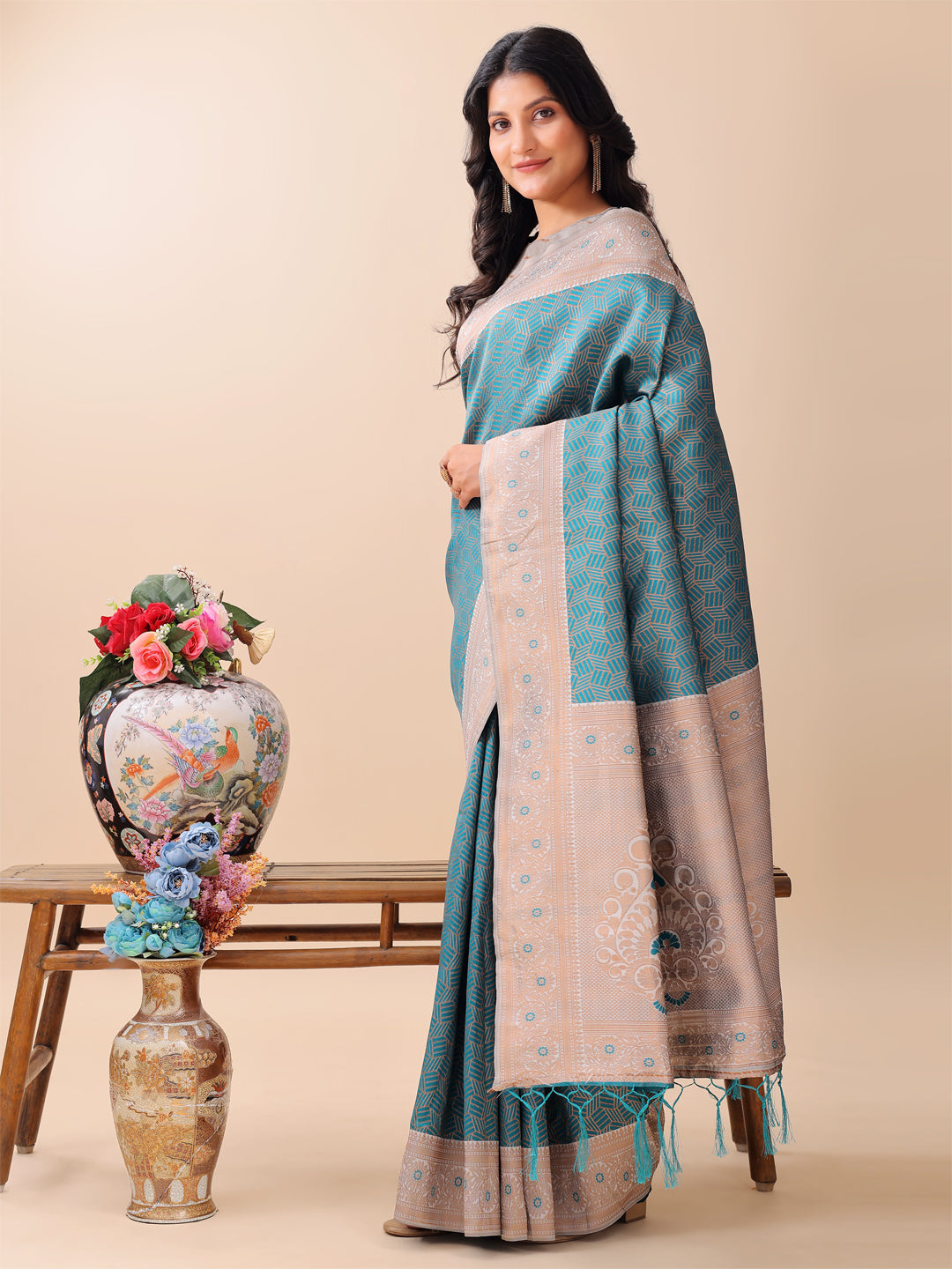 Palki Parampara Saree | Teal Color | Ready To Wear SKU-ASMIS1007