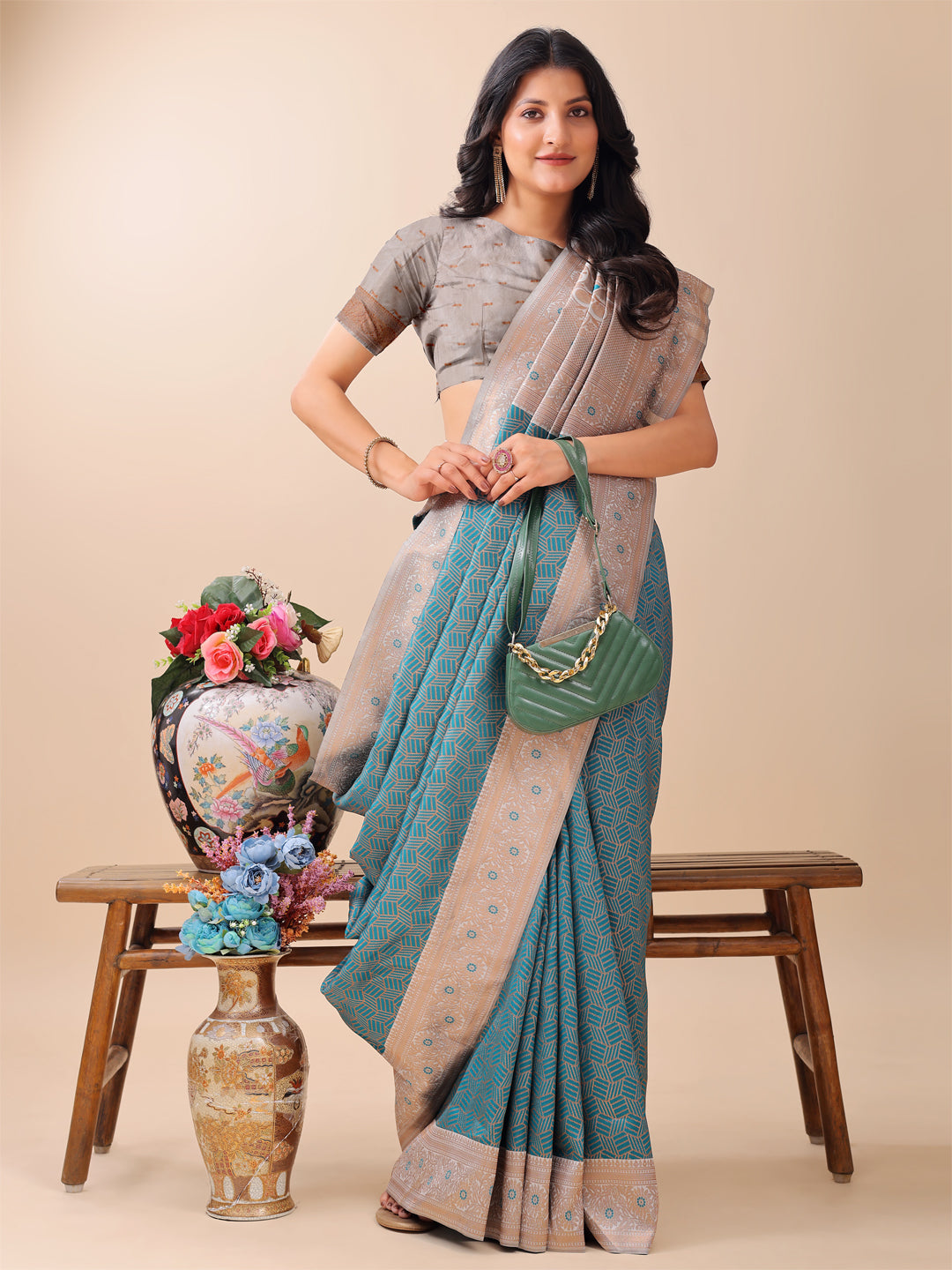 Palki Parampara Saree | Teal Color | Ready To Wear SKU-ASMIS1007