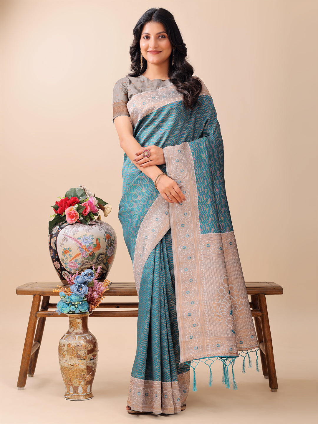 Palki Parampara Saree | Teal Color | Ready To Wear SKU-ASMIS1007