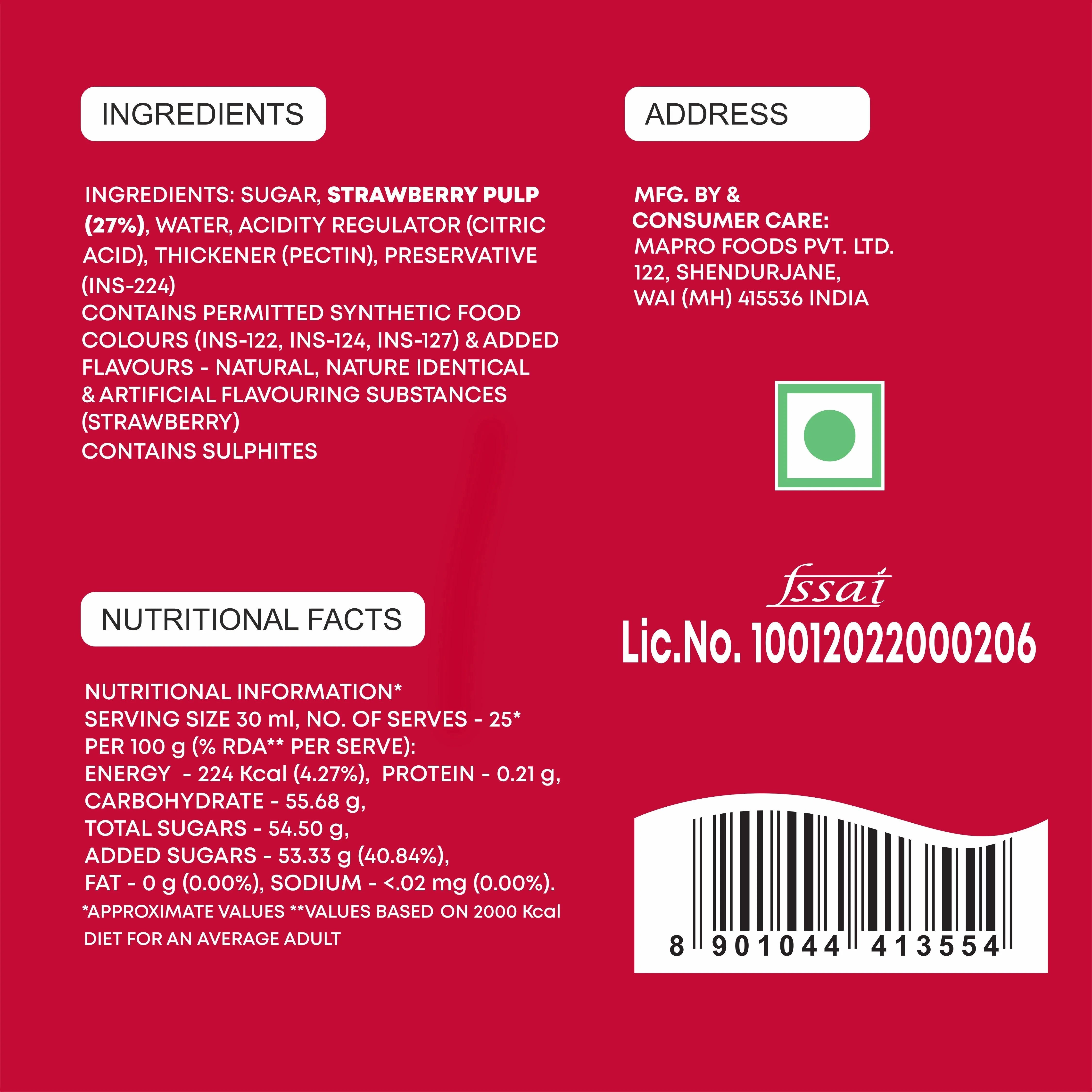 Mapro Whole Strawberry Fruit Crush - 1000 ml