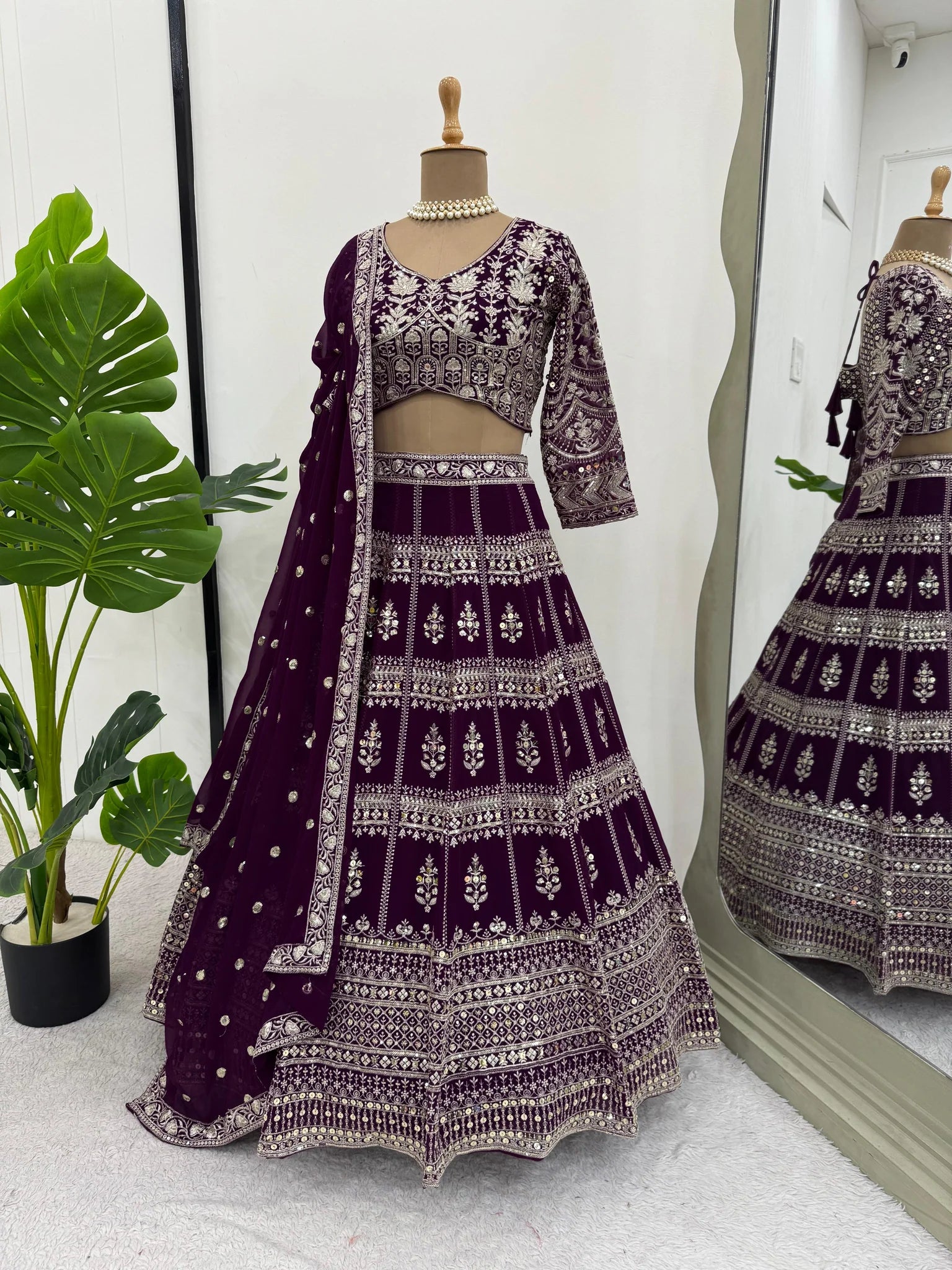Wine Color Georgette Heavy Work Lehenga Choli For Any Function | Ready To Wear