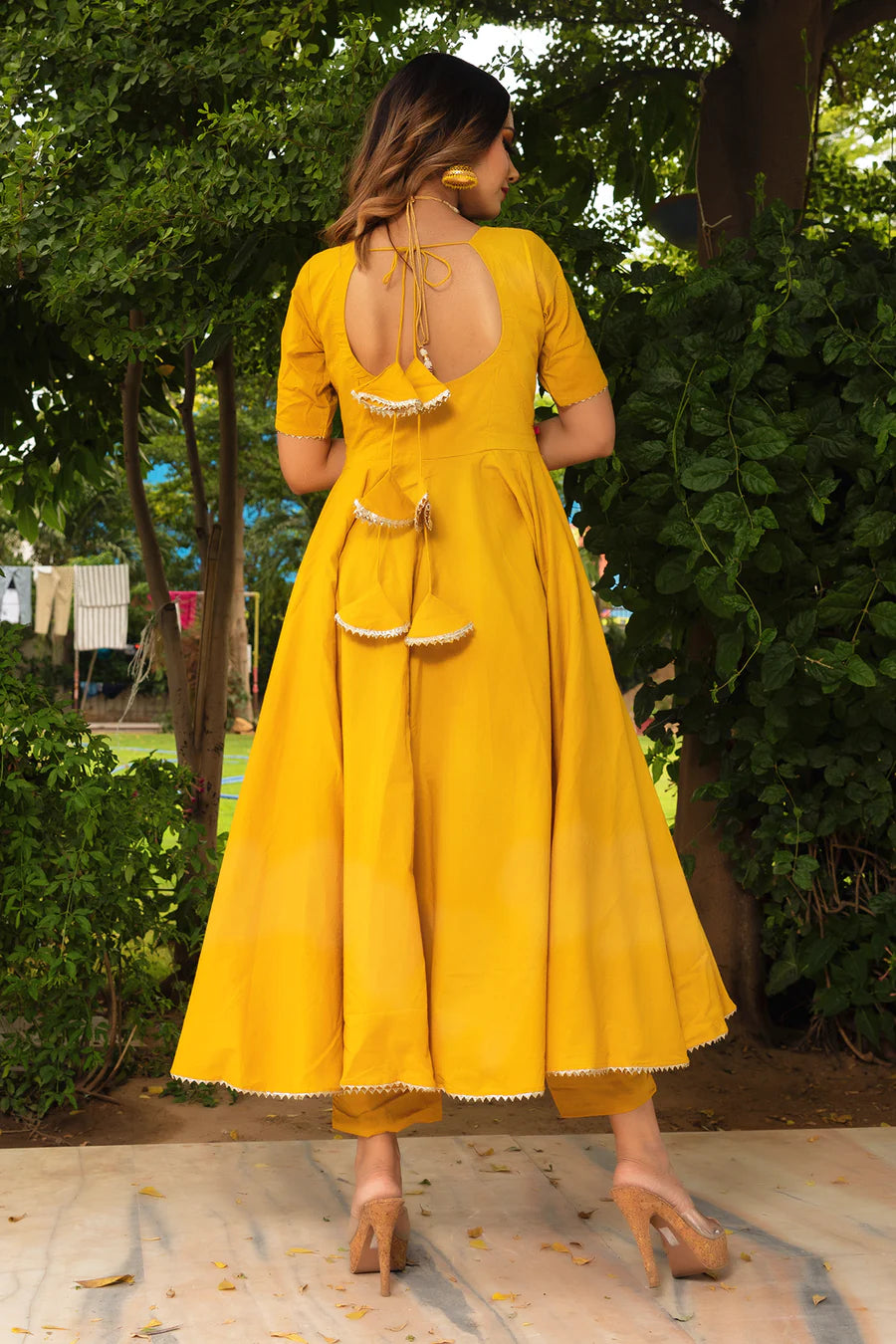 Rosemarry Yellow Cotton Anarkali Set With Cotton Lahariya Dupatta | Ready to Wear Code - PJS1126-1