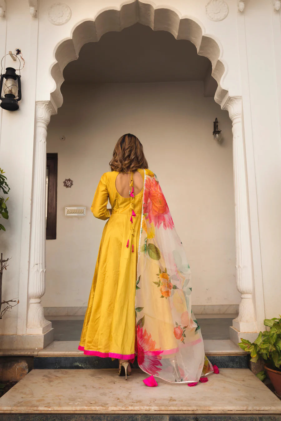 Sunflower Cotton Silk Yellow Anarkali With Organza Dupatta | Ready To wear Code - PJS1122-6