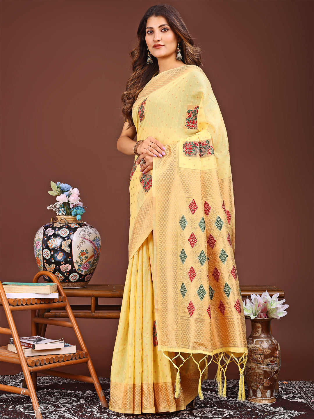 Mehfil Manjari Saree | Yellow Color | Ready To Wear SKU-ASSAAN1003