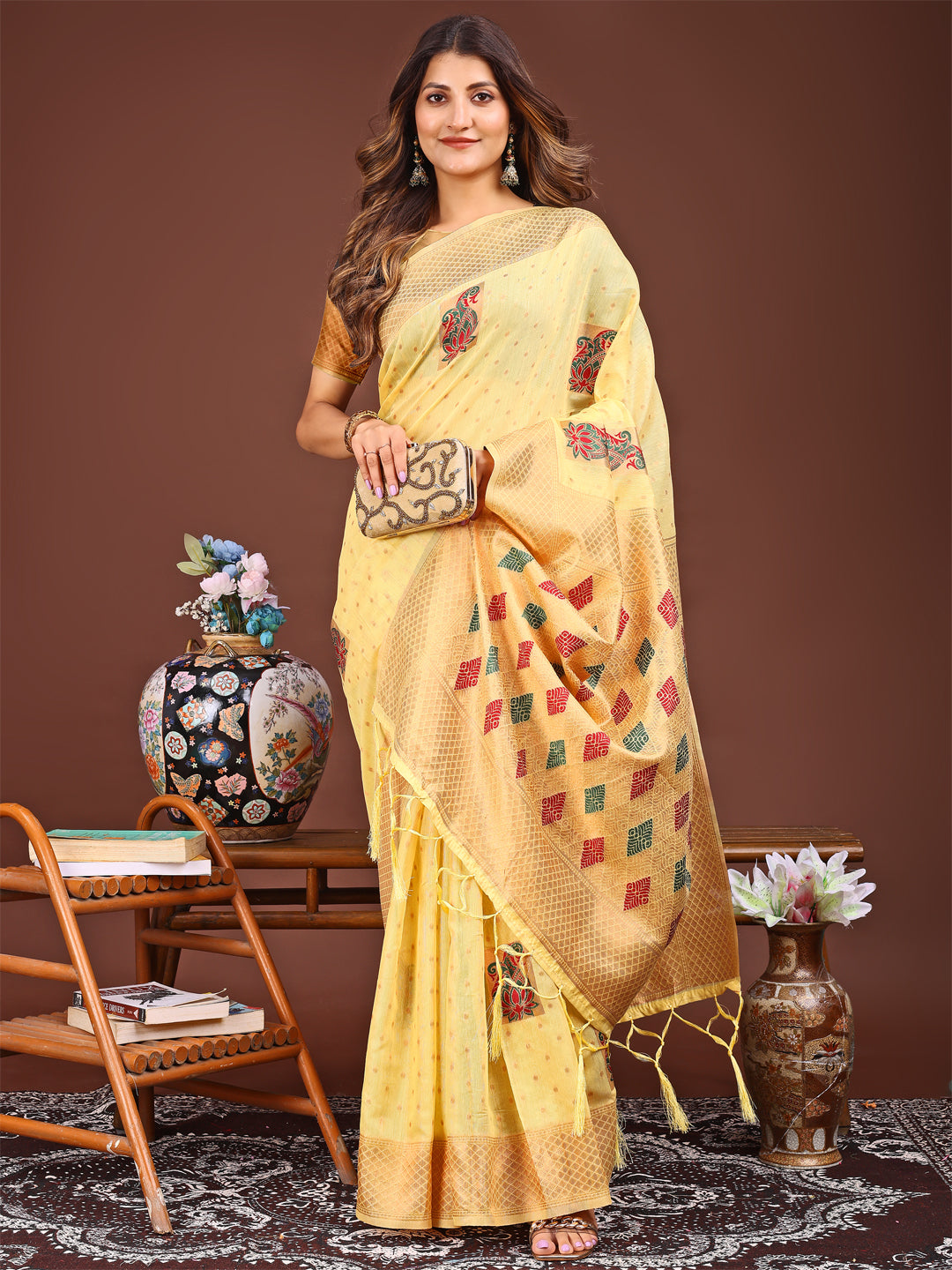 Mehfil Manjari Saree | Yellow Color | Ready To Wear SKU-ASSAAN1003
