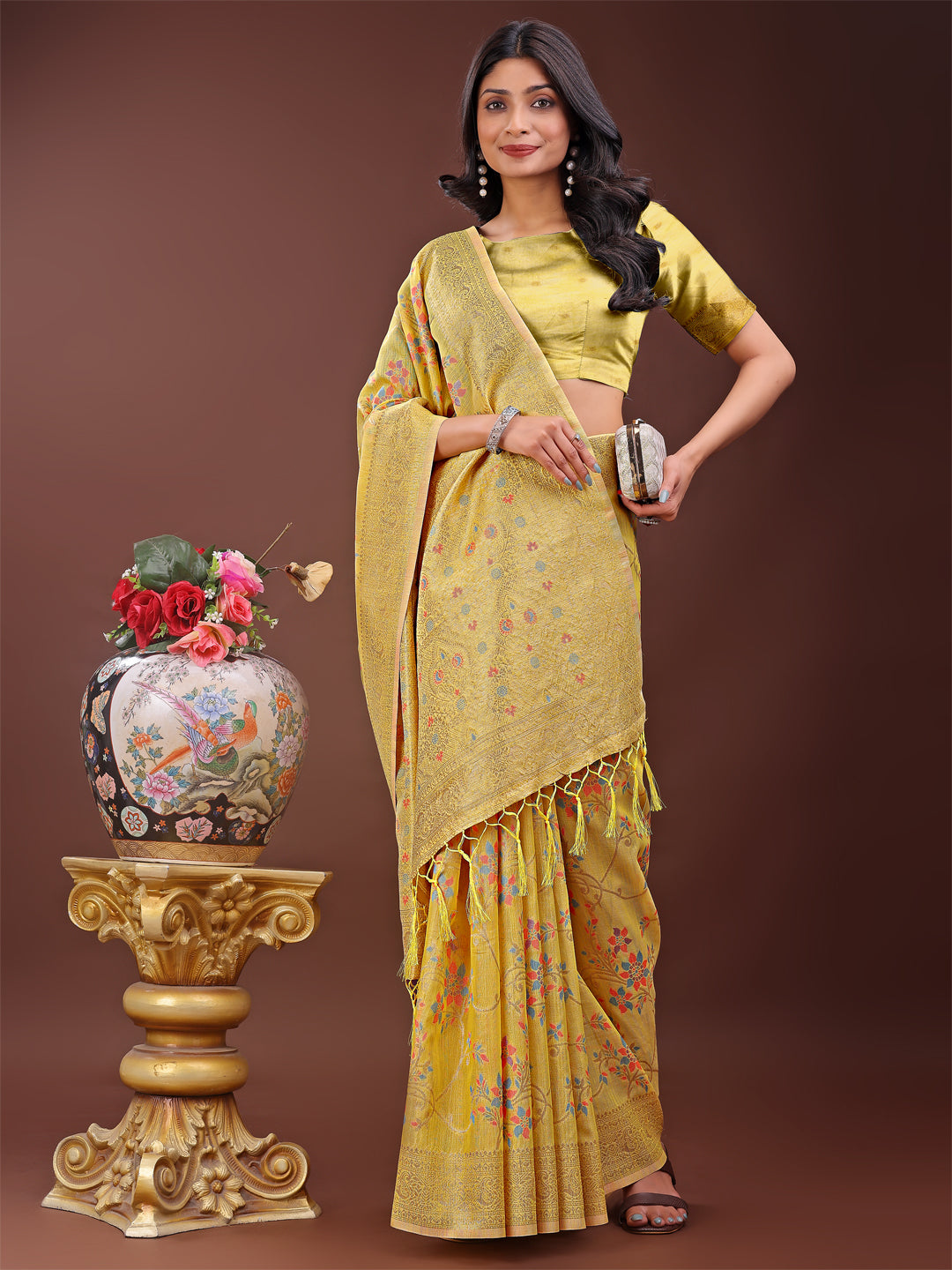 Beautiful Style Sutra Saree| Yellow Color | Ready To Wear SKU-ASNAZ1004