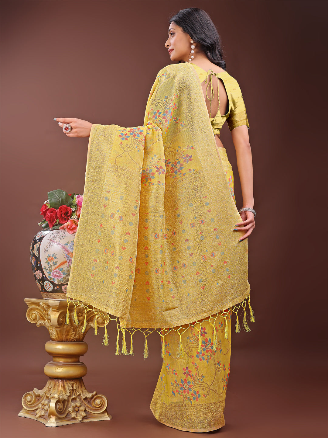 Beautiful Style Sutra Saree| Yellow Color | Ready To Wear SKU-ASNAZ1004