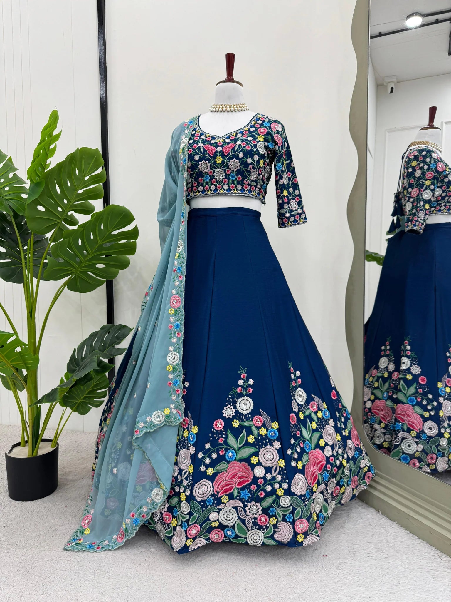 Blue Color Floral Work Silk Lehenga Choli | Ready To Wear