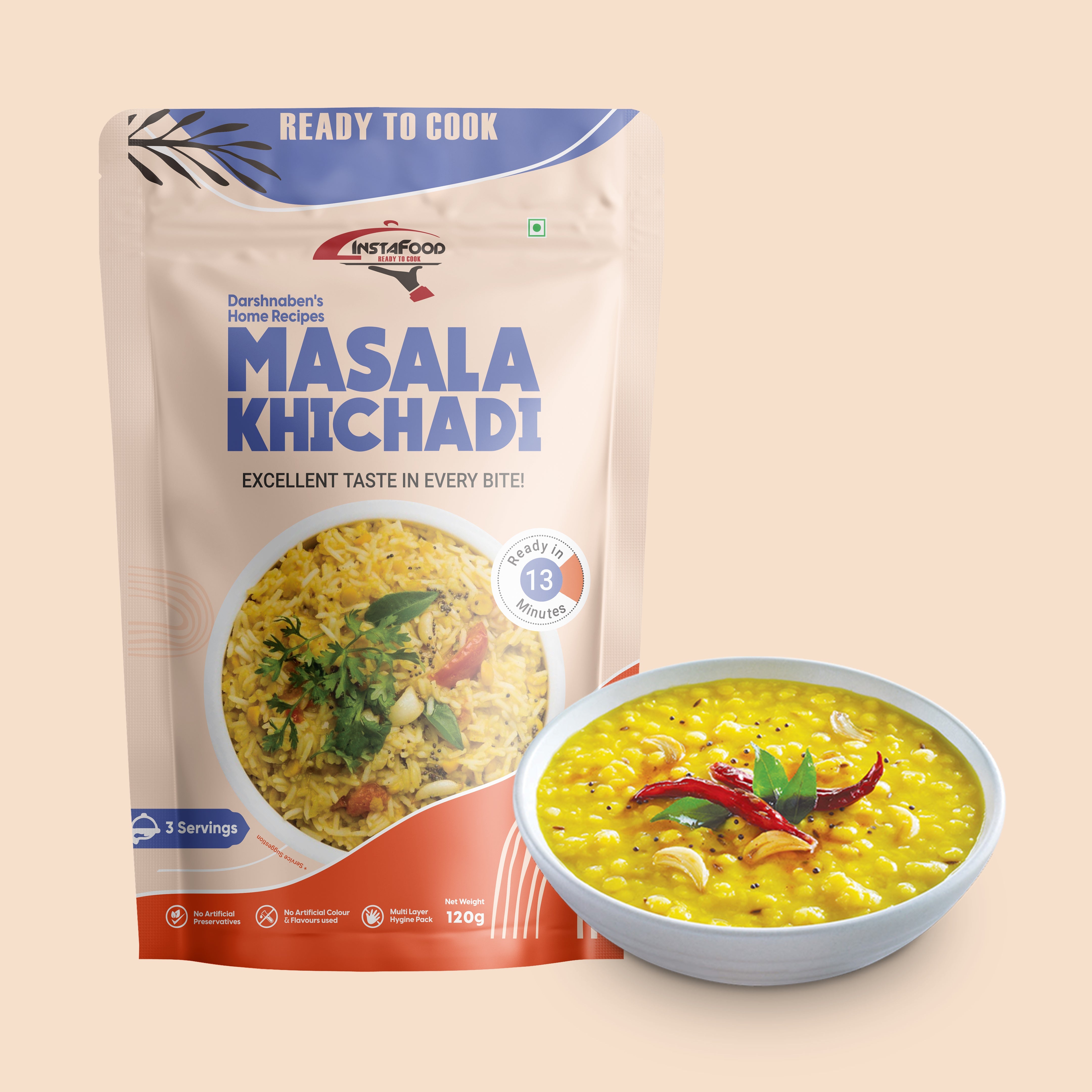 Sheta Exports Masala Khichdi - 120 gms | After Cooking Gets 550 gms to Serve | Ready To Eat
