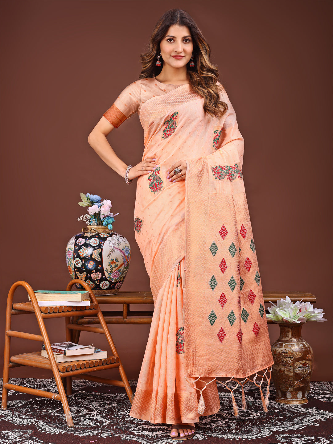 Beautiful Raga Rang Saree | Orange Color | Ready To Wear SKU-ASSAAN1006