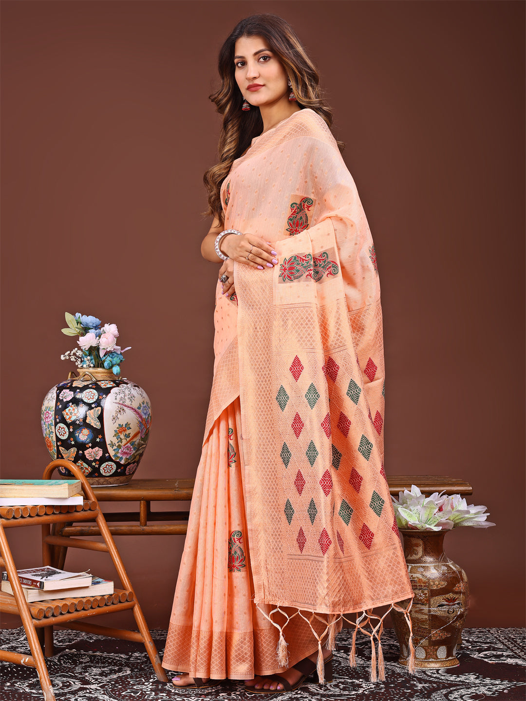 Beautiful Raga Rang Saree | Orange Color | Ready To Wear SKU-ASSAAN1006