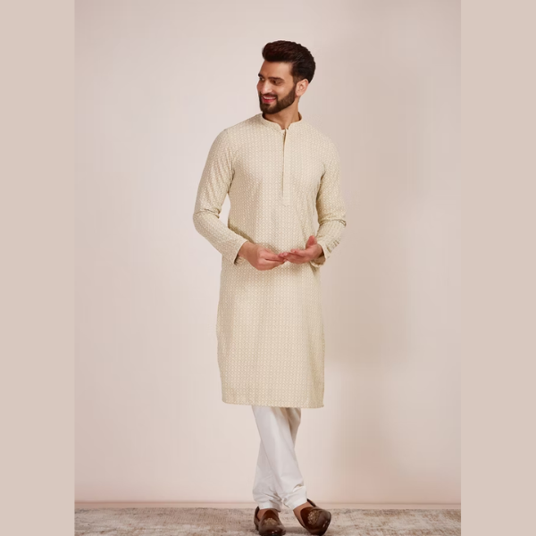Manyawar Chikankari Jaal Patterned Kurta Set - India shopping