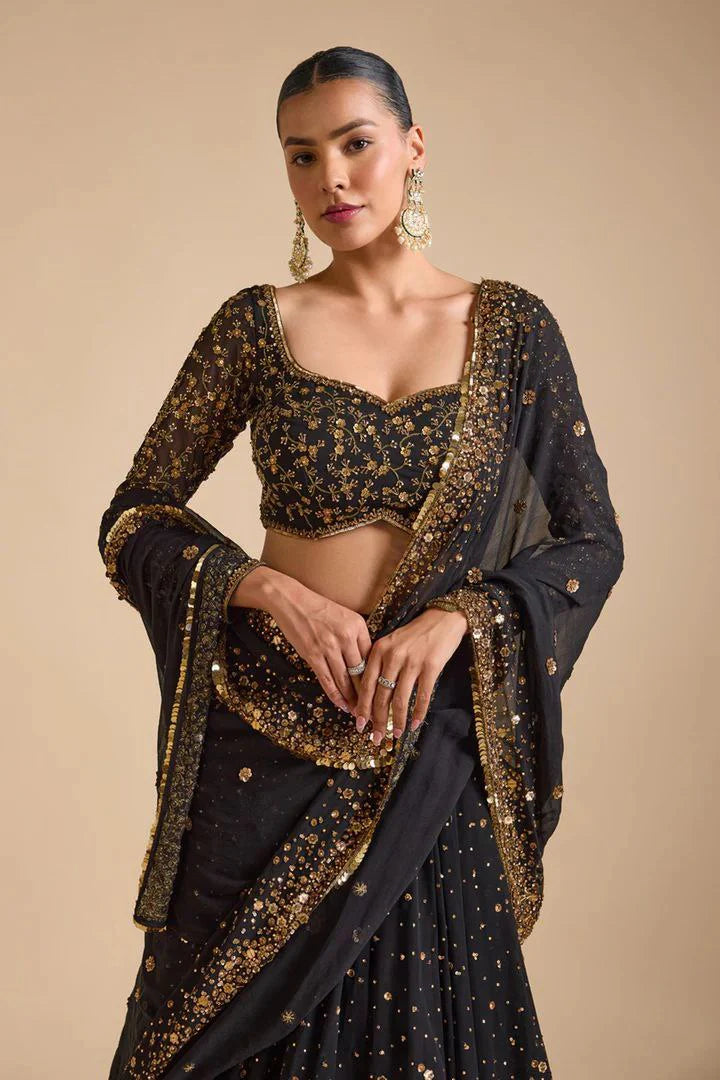 Black Lehenga Choli With Embroidery Sequence Work | Ready To Wear