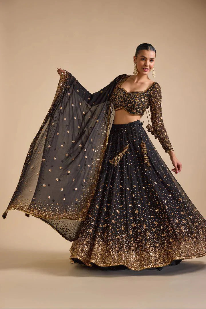 Black Lehenga Choli With Embroidery Sequence Work | Ready To Wear