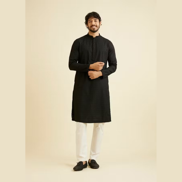 Manyawar Chikankari Jaal Patterned Kurta Set - India shopping
