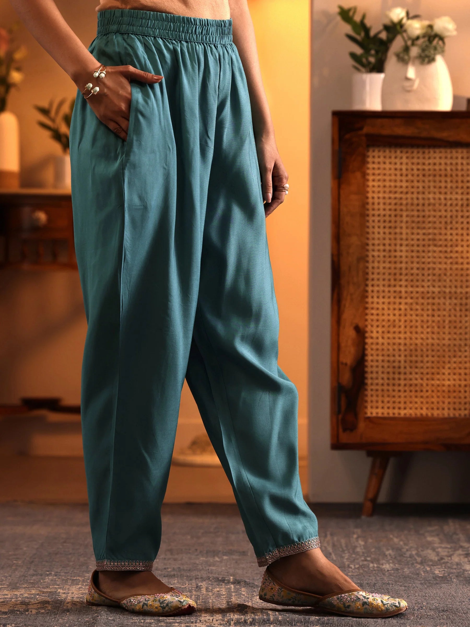 Blue Woven Design Silk Blend Straight Suit Set With Dupatta | Ready to wear