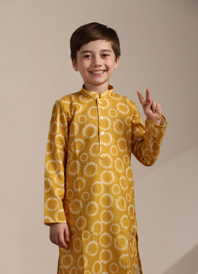 Manyavar Boys Sunrise Orange Tie-Dye Inspired Kurta - India shopping