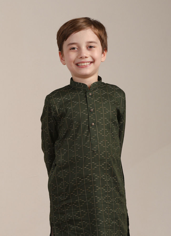 Manyavar Boys Summer Green Self Patterned Kurta Set - India shopping