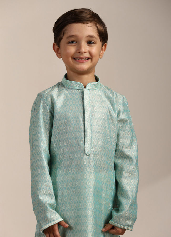 Manyavar Boys Sky Blue Petal Printed Kurta Set - India shopping
