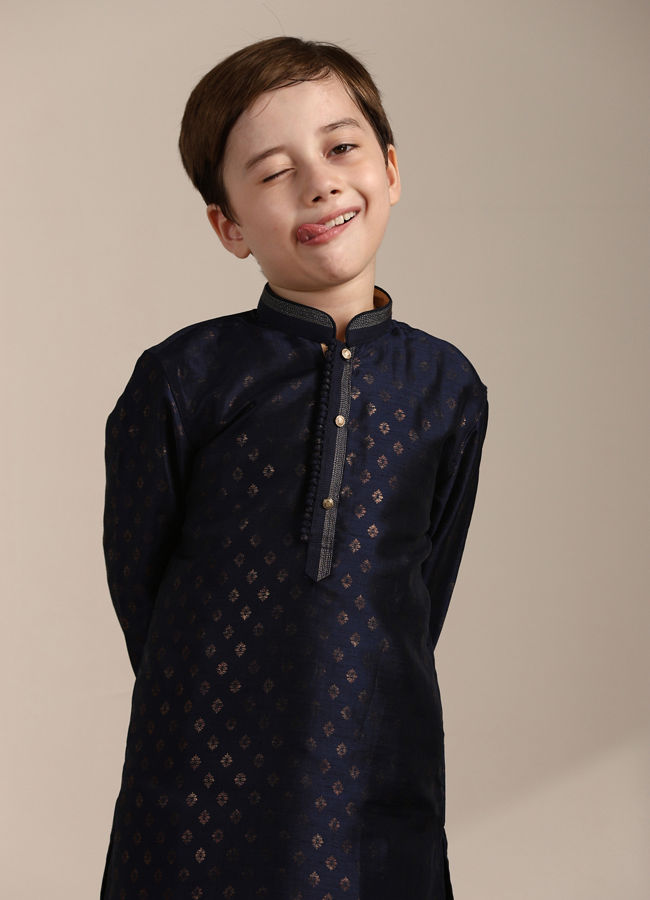 Manyavar Boys Ink Blue Buta Printed Kurta Set - India shopping