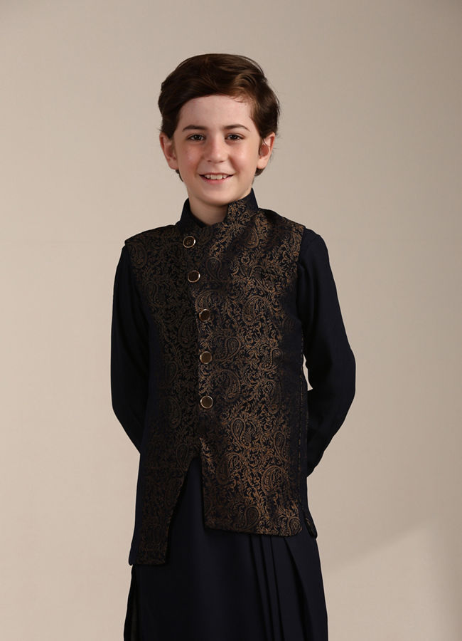 Manyavar Boys Soft Floral and Diamond Patterned Jacket Set - India shopping