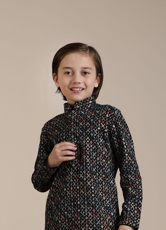 Manyavar Boys Black Chikankari Kurta Set - India shopping