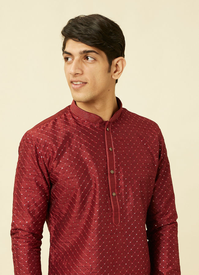 Manyawar Chilli Pepper Red Diamond Patterned Kurta Set - India shopping