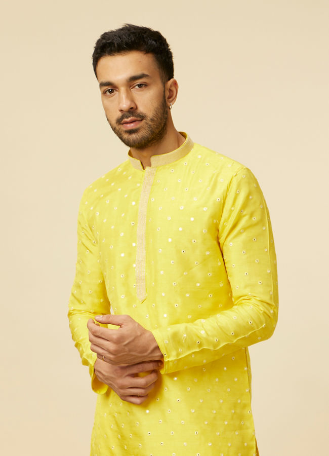 Manyawar Blazing Yellow Embroidered Sequinned Kurta Set - India shopping